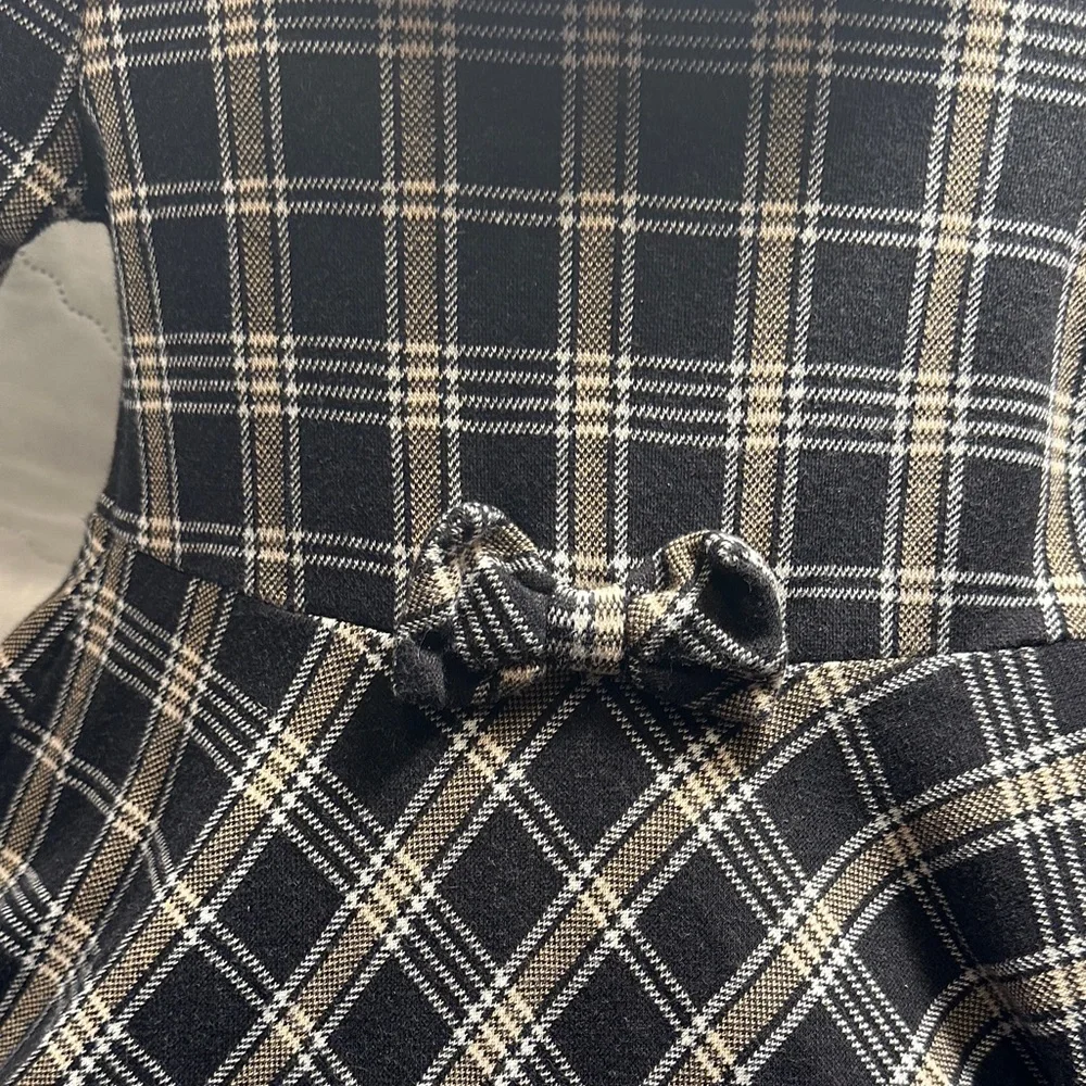 Janie and Jack Black and Cream Plaid Dress with Gold Faux Fur Collar - Picture 3 of 9